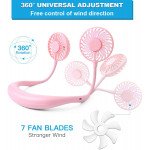 Wholesale Hand Free Mini USB Fan Rechargeable Portable Headphone Design Wearable Neckband Fan, 3 Level Air Flow, 7 LED Lights, 360 Degree Free Rotation (Pink)